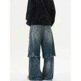 Threebooy Blue Vintage Ripped Harajuku Loose Fit Jeans Y2K Hollow Out Wide Leg Trashy Pants Women's Baggy Tassel Street Denim Trouser